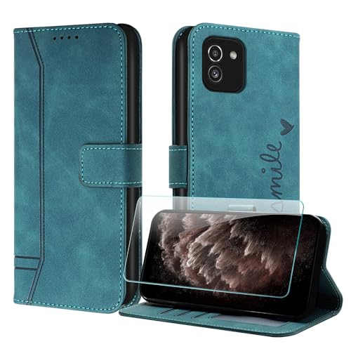 JayModCase Handyhülle Kompatibel mit Samsung Galaxy A03, Flip PU Wallet Schutzhülle mit [1 Stück Schutzfolie] Kartenfach Magnetverschluss Ständer Hülle für Galaxy A03 (Grün) von JayModCase