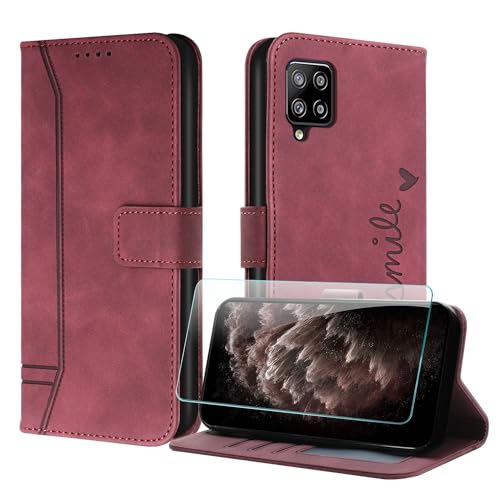 JayModCase Handyhülle Kompatibel mit Samsung Galaxy A42 5G / M42 5G, Flip PU Wallet Schutzhülle mit [1 Stück Schutzfolie] Kartenfach Magnetverschluss Ständer Hülle für Galaxy M42 5G (Rot) von JayModCase