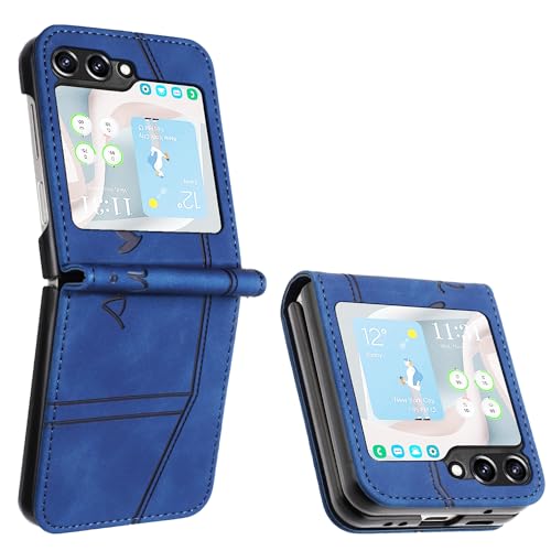 JayModCase Handyhülle Kompatibel mit Samsung Galaxy Z Flip 6, Flip PU Wallet Schutzhülle mit Kartenfach Magnetverschluss Ständer Hülle für Samsung Z Flip 6 (Blau) von JayModCase
