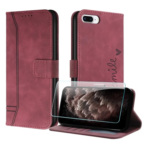JayModCase Handyhülle Kompatibel mit iPhone 8 Plus/ 7 Plus/ 6 Plus (5,5 Zoll), Flip PU Wallet Schutzhülle mit [1 Stück Schutzfolie] Kartenfach Magnetverschluss Hülle für iPhone 6S Plus (Rot) von JayModCase