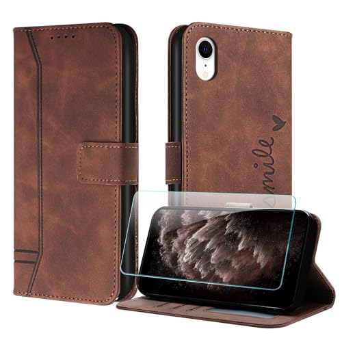 JayModCase Handyhülle Kompatibel mit iPhone XR (6,1 Zoll), Flip PU Wallet Schutzhülle mit [1 Stück Schutzfolie] Kartenfach Magnetverschluss Ständer Hülle für iPhone XR (Braun) von JayModCase
