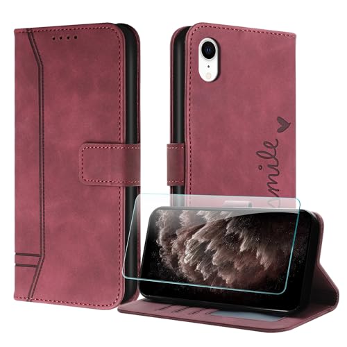 JayModCase Handyhülle Kompatibel mit iPhone XR (6,1 Zoll), Flip PU Wallet Schutzhülle mit [1 Stück Schutzfolie] Kartenfach Magnetverschluss Ständer Hülle für iPhone XR (Rot) von JayModCase