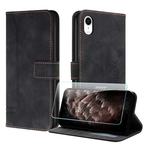 JayModCase Handyhülle Kompatibel mit iPhone XR (6,1 Zoll), Flip PU Wallet Schutzhülle mit [1 Stück Schutzfolie] Kartenfach Magnetverschluss Ständer Hülle für iPhone XR (Schwarz) von JayModCase