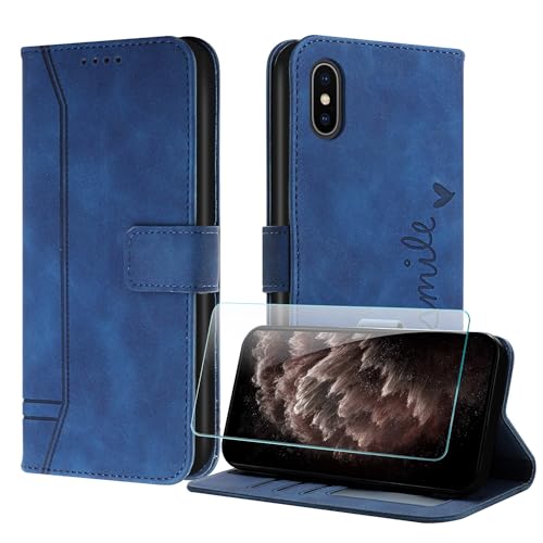 JayModCase Handyhülle Kompatibel mit iPhone XS/iPhone X (5,8 Zoll), Flip PU Wallet Schutzhülle mit [1 Stück Schutzfolie] Kartenfach Magnetverschluss Ständer Hülle für iPhone X (Blau) von JayModCase