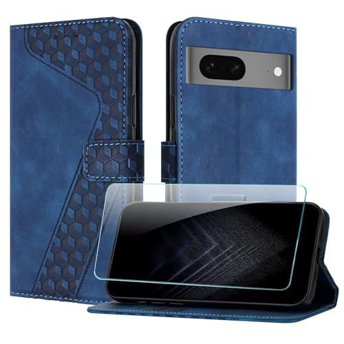 JayModCase Handyhülle für Google Pixel 7 mit Schutzfolie, Flip Wallet PU Leder Google 7 hülle [Kartenfach] [Magnet] [Ständer] 360 Stoßfeste Schutzhülle - Blau von JayModCase