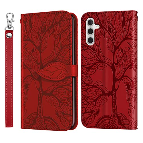 JayModCase Handyhülle für Samsung Galaxy A14 5G, PU Leder Flip Kartenfach Geldbörse Magnetverschluss Standfunktion Cover, Kompatibel mit Samsung Galaxy A14 5G - Rot von JayModCase