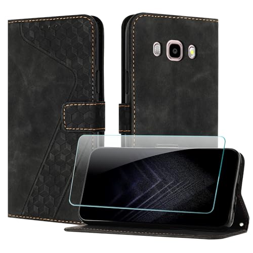 JayModCase Handyhülle für Samsung Galaxy J7 2016 / J710 mit Schutzfolie, Flip Wallet PU Leder Galaxy J710 hülle [Kartenfach] [Magnet] [Ständer] 360 Stoßfeste Schutzhülle - Schwarz von JayModCase