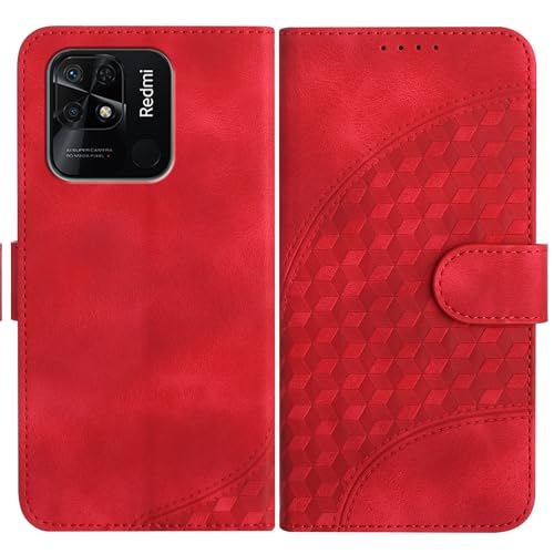 JayModCase Handyhülle für Xiaomi Redmi 10C, mit [Kartenfach] [Standfunktion] [Magnetic] PU Leder Etui Folio Klapphülle Kompatibel mit Redmi 10C - Rot von JayModCase