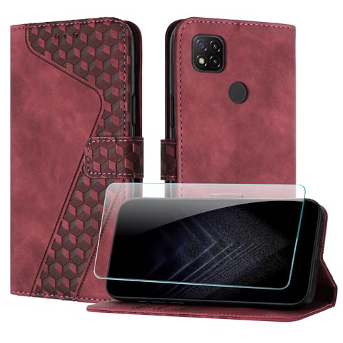 JayModCase Handyhülle für Xiaomi Redmi 9C mit Schutzfolie, Flip Wallet PU Leder Redmi 9C hülle [Kartenfach] [Magnet] [Ständer] 360 Stoßfeste Schutzhülle - Rot von JayModCase