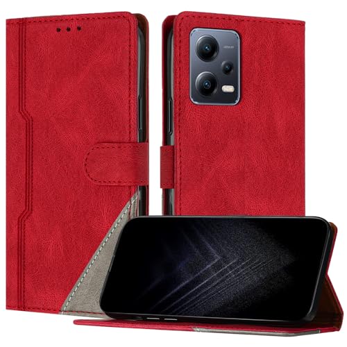 JayModCase Handyhülle für Xiaomi Redmi Note 12 5G/Poco X5, PU-Leder Kartenschlitze Brieftasche mit magnetisch | Klappetui | Standfunktion | Stoßfeste Hülle für Redmi Note 12 5G (Rot) von JayModCase