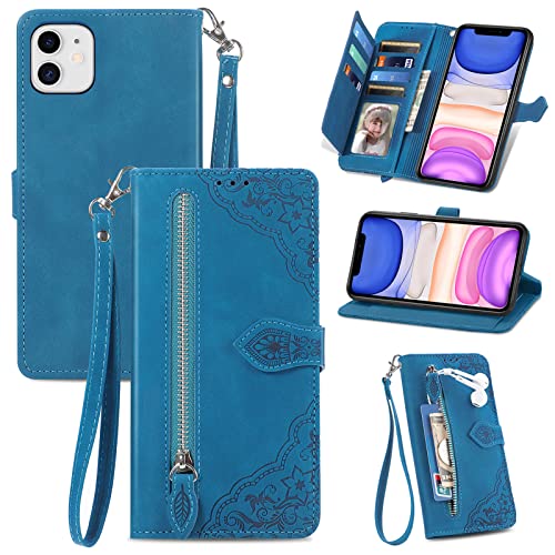 JayModCase Handyhülle für iPhone 11 (6,1 Zoll), PU Leder Magnetverschluss Handytasche, mit Reißverschlusstasche Ständer Kartenfächer Hülle Kompatibel mit iPhone 11 - Blau von JayModCase