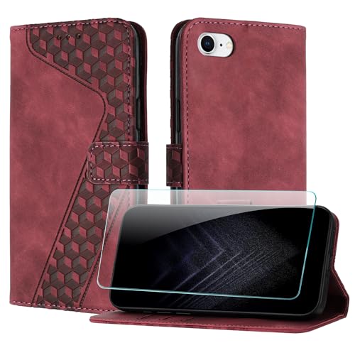 JayModCase Handyhülle für iPhone SE 2022/2020 / iPhone 8 / iPhone 7 (4,7 Zoll) mit Schutzfolie, Flip Wallet PU Leder iPhone 7 hülle [Kartenfach] [Magnet] [Ständer] 360 Stoßfeste Schutzhülle - Rot von JayModCase