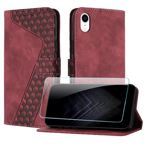 JayModCase Handyhülle für iPhone XR (6,1 Zoll) mit Schutzfolie, Flip Wallet PU Leder iPhone XR hülle [Kartenfach] [Magnet] [Ständer] 360 Stoßfeste Schutzhülle - Rot von JayModCase