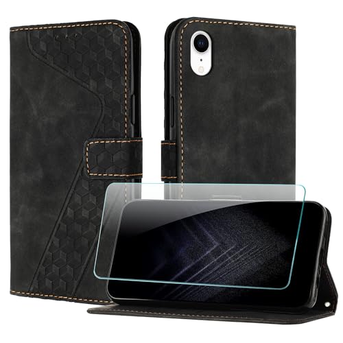 JayModCase Handyhülle für iPhone XR (6,1 Zoll) mit Schutzfolie, Flip Wallet PU Leder iPhone XR hülle [Kartenfach] [Magnet] [Ständer] 360 Stoßfeste Schutzhülle - Schwarz von JayModCase