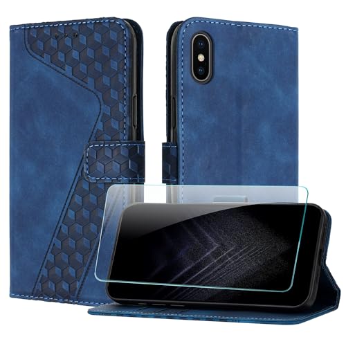JayModCase Handyhülle für iPhone XS Max (6,5 Zoll) mit Schutzfolie, Flip Wallet PU Leder iPhone XS Max hülle [Kartenfach] [Magnet] [Ständer] 360 Stoßfeste Schutzhülle - Blau von JayModCase