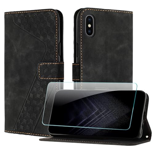 JayModCase Handyhülle für iPhone XS Max (6,5 Zoll) mit Schutzfolie, Flip Wallet PU Leder iPhone XS Max hülle [Kartenfach] [Magnet] [Ständer] 360 Stoßfeste Schutzhülle - Schwarz von JayModCase