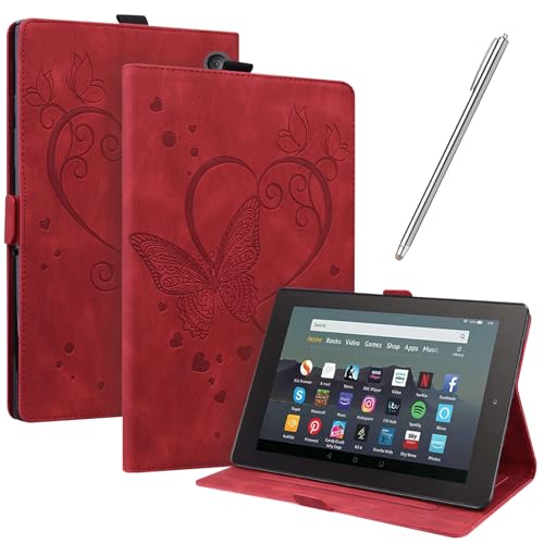 JayModCase Hülle Kompatibel mit Amazon All-New Kindle Fire 7 Tablet (2022 Release-12th Generation) PU Leder Schutzhülle Standfunktion Kartenschlitz Stifthalter Flip Cover (Rot) von JayModCase