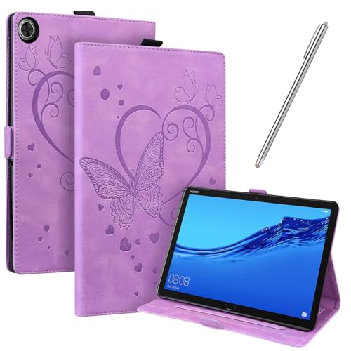 JayModCase Hülle Kompatibel mit Huawei MediaPad M5 Lite 10 10,1 Zoll PU Leder Schutzhülle Standfunktion Kartenschlitz Stifthalter Flip Cover (Lila) von JayModCase