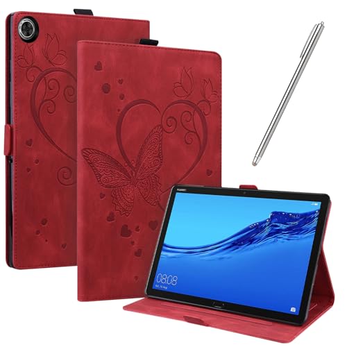 JayModCase Hülle Kompatibel mit Huawei Mediapad M5 Lite 8 Zoll PU Leder Schutzhülle Standfunktion Kartenschlitz Stifthalter Flip Cover Auto Schlaf/Wach Funktion (Rot) von JayModCase