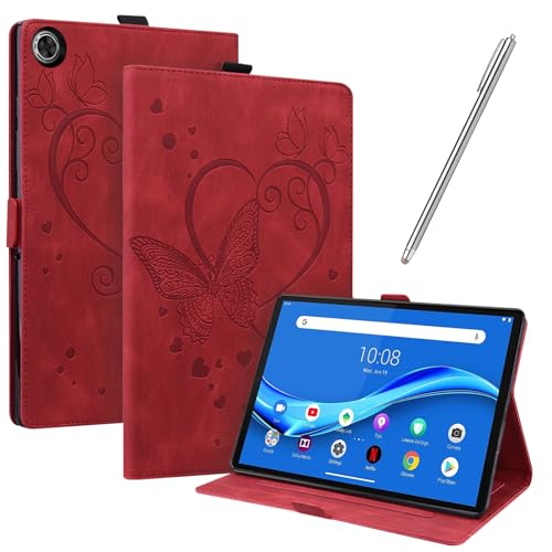 JayModCase Hülle Kompatibel mit Lenovo Tab M10 FHD Plus 10,3 Zoll (TB-X606X TB-X606F) PU Leder Schutzhülle Standfunktion Kartenschlitz Stifthalter Flip Cover Auto Schlaf/Wach Funktion (Rot) von JayModCase