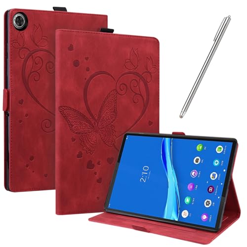 JayModCase Hülle Kompatibel mit Lenovo Tab M10 HD 2nd Gen 10,1 Zoll TB-X306X TB-X306F Flip PU Leder Schutzhülle Standfunktion Kartenschlitz Stifthalter Flip Cover (Rot) von JayModCase