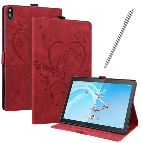 JayModCase Hülle Kompatibel mit Lenovo Tab M10 TB-X605F/TB-X605L/TB-X505F/TB-X505L PU Leder Schutzhülle Standfunktion Kartenschlitz Stifthalter Flip Cover Auto Schlaf/Wach Funktion (Rot) von JayModCase
