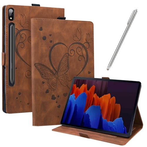 JayModCase Hülle Kompatibel mit Samsung Galaxy Tab S7 FE 12,4 Zoll 2021 (SM-T730/T733/T736)/Galaxy Tab S7 Plus 2020 PU Leder Schutzhülle Standfunktion Flip Cover Auto Schlaf/Wach Funktion (Braun) von JayModCase