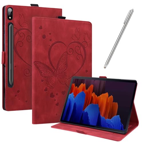 JayModCase Hülle Kompatibel mit Samsung S8 Plus/S7 FE/S7 Plus Tablet 12,4 Zoll 2022/2021/2020 PU Leder Schutzhülle Standfunktion Kartenschlitz Stifthalter Flip Cover Auto Schlaf/Wach Funktion (Rot) von JayModCase
