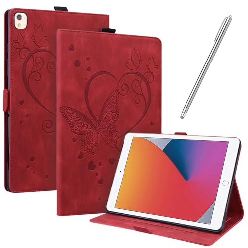 JayModCase Hülle Kompatibel mit iPad 9/8/7 (10,2-Zoll,2021/2020/2019 Model,9th/8th/7th Generation) PU Leder Schutzhülle Standfunktion Kartenschlitz Flip Cover Auto Schlaf/Wach Funktion (Rot) von JayModCase
