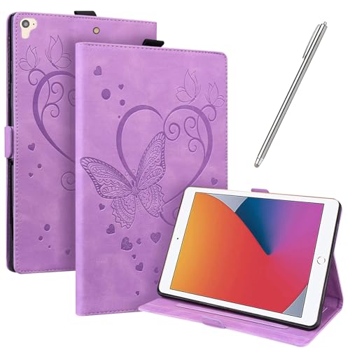 JayModCase Hülle Kompatibel mit iPad 6th/iPad 5th Generation/iPad 9,7 Zoll PU Leder Schutzhülle Standfunktion Kartenschlitz Stifthalter Flip Cover Auto Schlaf/Wach Funktion (Lila) von JayModCase