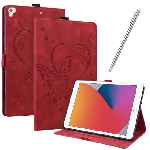 JayModCase Hülle Kompatibel mit iPad 9,7-Zoll (2018/2017 6th / 5th Generation) PU Leder Schutzhülle Standfunktion Kartenschlitz Stifthalter Flip Cover Auto Schlaf/Wach Funktion (Rot) von JayModCase