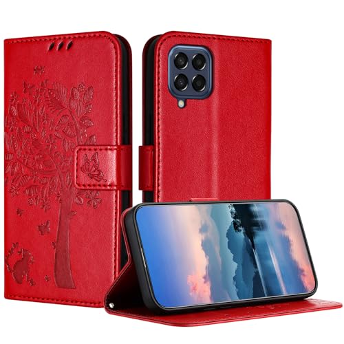 JayModCase Hülle für Samsung Galaxy M53, Leder Klapphülle Schutzhülle mit [Kartenfach] [Standfunktion] [Magnetverschluss] Handyhülle Kompatibel mit Samsung M53 - Rot von JayModCase