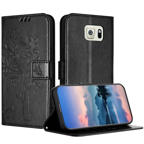 JayModCase Hülle für Samsung Galaxy S6, Leder Klapphülle Schutzhülle mit [Kartenfach] [Standfunktion] [Magnetverschluss] Handyhülle Kompatibel mit Samsung S6 - Schwarz von JayModCase