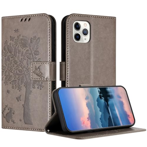 JayModCase Hülle für iPhone 11 Pro (5,8 Zoll), Leder Klapphülle Schutzhülle mit [Kartenfach] [Standfunktion] [Magnetverschluss] Handyhülle Kompatibel mit iPhone 11 Pro - Grau von JayModCase