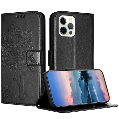 JayModCase Hülle für iPhone 12/iPhone 12 Pro (6,1 Zoll), Leder Klapphülle Schutzhülle mit [Kartenfach] [Standfunktion] [Magnetverschluss] Handyhülle Kompatibel mit iPhone 12 - Schwarz von JayModCase