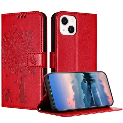 JayModCase Hülle für iPhone 13 Mini (5,4 Zoll), Leder Klapphülle Schutzhülle mit [Kartenfach] [Standfunktion] [Magnetverschluss] Handyhülle Kompatibel mit iPhone 13 Mini - Rot von JayModCase