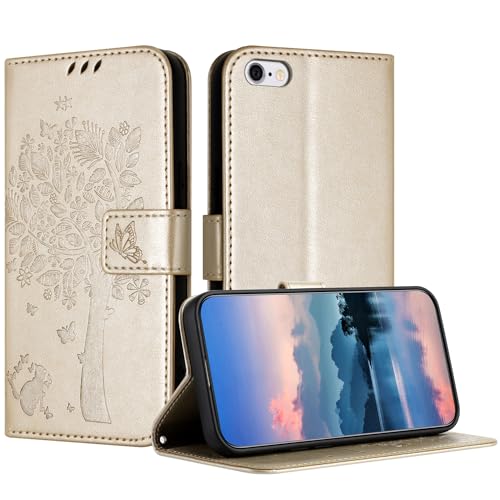 JayModCase Hülle für iPhone 6S / iPhone 6 (5,5 Zoll), Leder Klapphülle Schutzhülle mit [Kartenfach] [Standfunktion] [Magnetverschluss] Handyhülle Kompatibel mit iPhone 6S - Gold von JayModCase