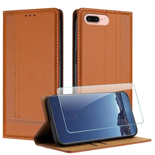 JayModCase Hülle für iPhone 8 Plus/iPhone 6S Plus/iPhone 6 Plus (5,5 Zoll) und Schutzfolie, Leder Flip Schutzhülle mit [Kartenfächer][Ständer][Stoßfest][Magnet] Handyhülle für iPhone 7 Plus - Braun von JayModCase