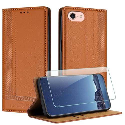 JayModCase Hülle für iPhone SE 2022/2020 / iPhone 8/6 (4,7 Zoll) und Schutzfolie, Premium Leder Flip Schutzhülle mit [Kartenfächer] [Ständer] [Stoßfest] [Magnet] Handyhülle für iPhone 7 - Braun von JayModCase