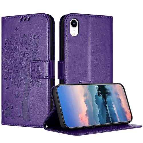 JayModCase Hülle für iPhone XR (6,1 Zoll), Leder Klapphülle Schutzhülle mit [Kartenfach] [Standfunktion] [Magnetverschluss] Handyhülle Kompatibel mit iPhone XR - Tintenlila von JayModCase