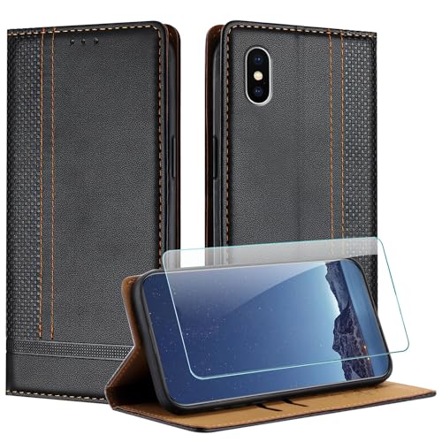 JayModCase Hülle für iPhone XS/iPhone X (5,8 Zoll) und Schutzfolie, Premium Leder Flip Schutzhülle mit [Kartenfächer] [Ständer] [Stoßfest] [Magnet] Handyhülle für iPhone X - Schwarz von JayModCase