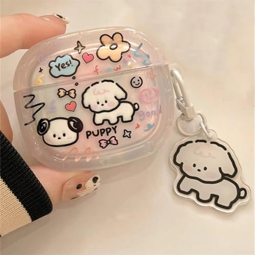 Kawaii Cartoon-Hunde-Kopfhörer-Hülle für Airpods 1, 2 und 3, niedliche Schutzhülle mit Anhänger (Airpod 4 (6.)) von Jayruit