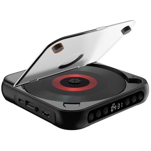 Tragbarer BT-CD-Player mit LCD-Bildschirm, 2000-mAh-Akku, Wiederholungsfunktion, kompaktes Design für Reisen, Strand, Picknick (schwarz) von Jayruit
