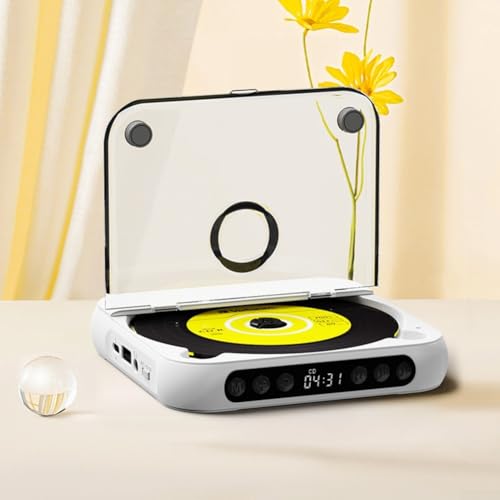 Tragbarer BT-CD-Player mit LCD-Bildschirm, 2000-mAh-Akku, Wiederholungsfunktion, kompaktes Design für Reisen, Strand, Picknick (weiß) von Jayruit