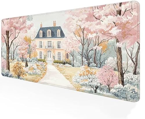 Gaming Mauspad XXL, Mousepad 900x500x3mm Rosa Mauspad Mit Vernähte Kanten, Gaming Zubehör, Großer Erweiterter Tastatur Unterlage Verbessert Präzision und Geschwindigkeit, für Office, Landschaft G1-584 von Jaznnghh