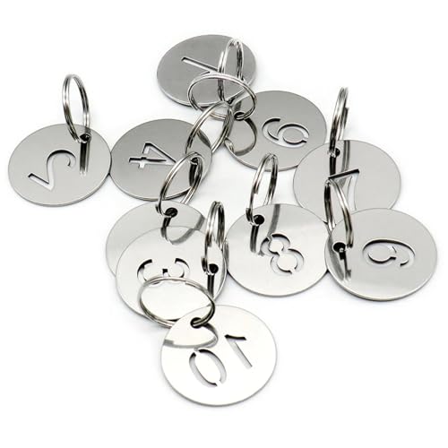Zahlen-Tags 100pcs 1-100 Hohlauslöser 0,9 Runde Edelstahl nummerierte Tags mit Schlüsselring für Schlüssel, Clip, Becher, Tasse Zahlen-Tags 100pcs 1-100 Hohlauslöser 0,9 Runde Edelstahl nummerierte Tags mit Schlüsselring für Schlüssel, Clip, Becher, Tasse von Jcasbdn