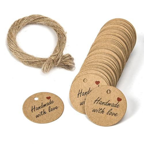 100 Geschenkanhänger Handmade Heart Tags Kraft Round Tags, 3cm Jute String Tags 20m Dekorative Hängeetiketten für Geschenke und DIY Projekte 100 Geschenkanhänger Handmade Heart Tags Kraft Round Tags, 3cm Jute String Tags 20m Dekorative Hängeetiketten für Geschenke und DIY Projekte von JchEnye