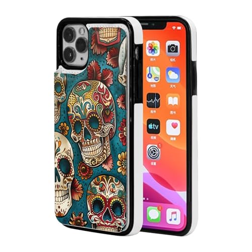 Jcvotrel Schutzhülle für iPhone 11 Pro (5,8 Zoll), mit Totenkopf-Motiv, Magnetverschluss, stoßfest, mit Kartenhalter, Schwarz von Jcvotrel