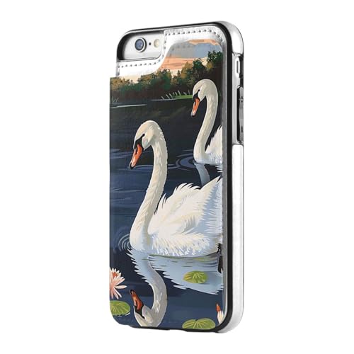 Jcvotrel Schutzhülle für iPhone 7 / iPhone 8, Motiv: Schöne weiße Schwäne auf dem See, Magnetverschluss, stoßfest, mit Kartenhalter von Jcvotrel