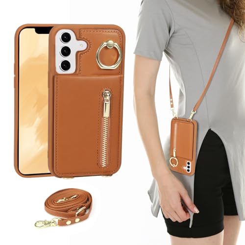 Jcxtrombulous Crossbody-Schutzhülle für Galaxy S25+/S25 Plus, mit Umhängeband, Kartenschlitz, RFID-Blockierung, 360° Ständer, magnetischer Klappetui, Reißverschluss, PU-Leder, Handtasche, Braun Jcxtrombulous Crossbody-Schutzhülle für Galaxy S25+/S25 Plus, mit Umhängeband, Kartenschlitz, RFID-Blockierung, 360° Ständer, magnetischer Klappetui, Reißverschluss, PU-Leder, Handtasche, Braun von Jcxtrombulous